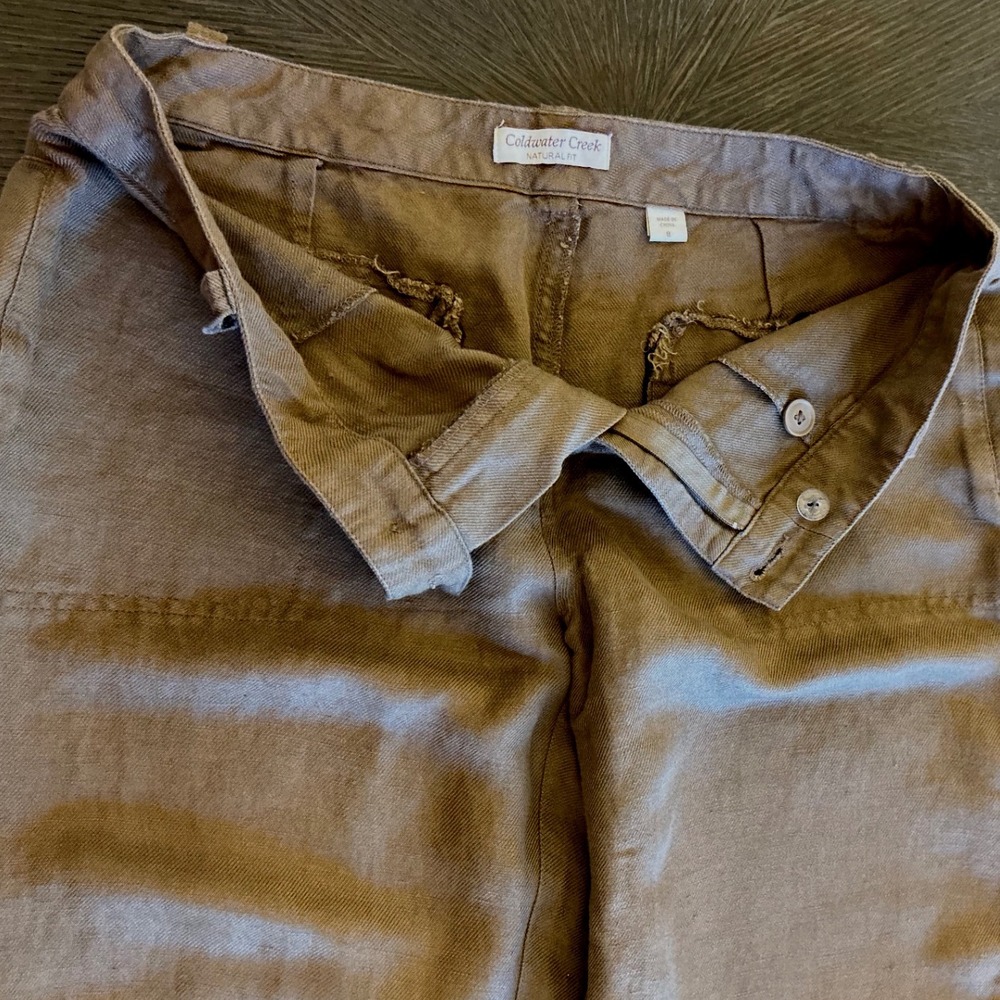 Coldwater Creek Natural Fit Brown Linen Blend Wide Leg Capri Crop Pants Size 8 - Picture 10 of 11